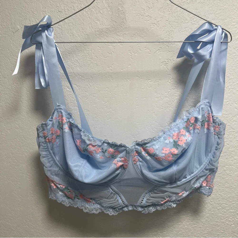 Auden Blue and Pink Floral Lace Bralette